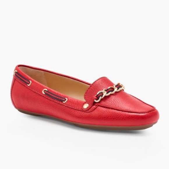 Talbots | Becca Driving Moccasins, Vibrant Red Leather w/Grosgrain Trim , Size 8 - Picture 2 of 7